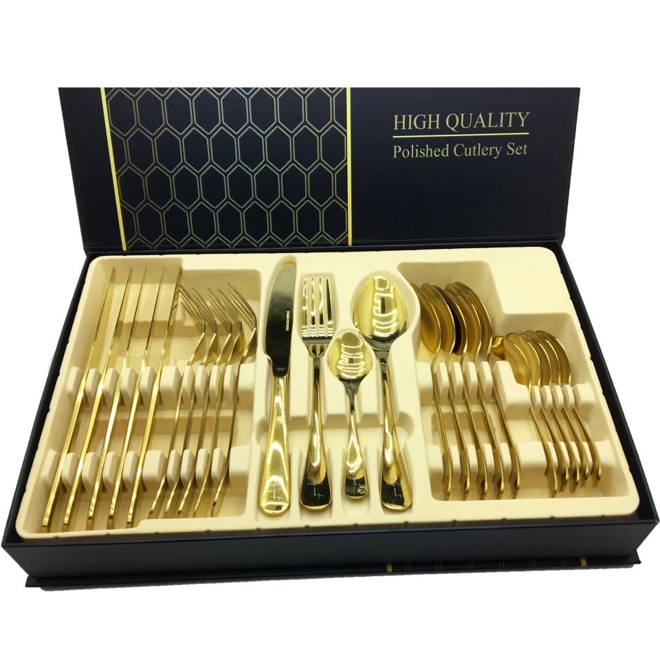High Quality 24 Piece Stainless Steel Gold Cutlery Set – KITCHEN ROYALTY