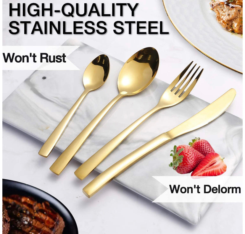 Stainless Steel 24 Piece Gold Modern Flatware Set With Colorful Handle –  Terra Powders